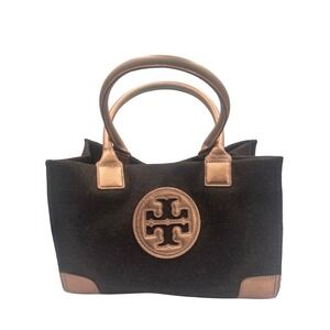 Tory Burch Ella Mini Tote Dark Brown Wool Felt Metallic Leather Trim Bag BTWDPQ